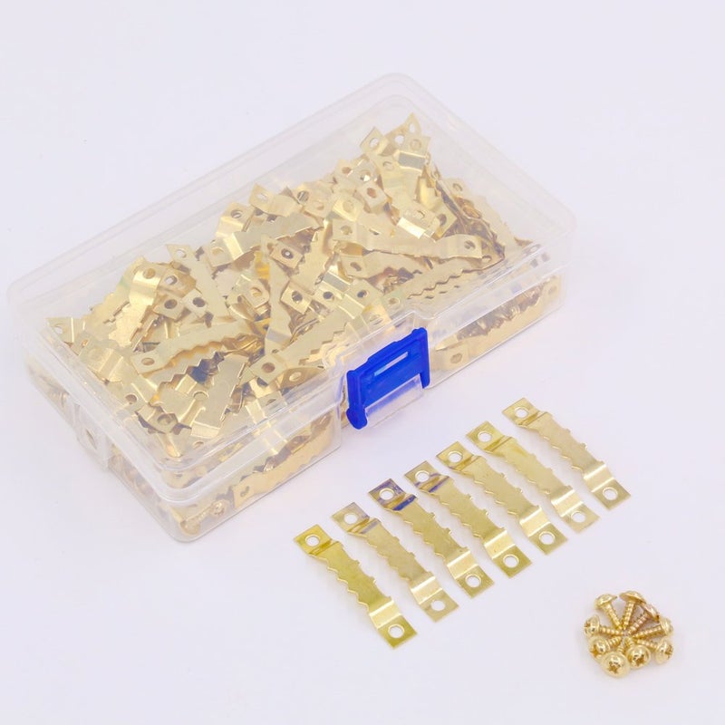 Rustark 120Pcs Golden Stainless Steel Sawtooth Picture Hangers Frame Hanging Hangers Double Hole with Screws for Picture Painting Frame Cross-Stitch - Image 3